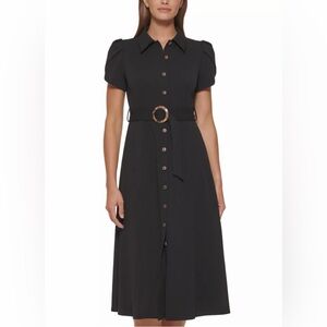 Calvin Klein Black Midi Dress with Button Detail